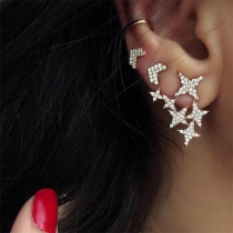 Fashion Rhinestone Inlaid Pentagram Shaped Stud Earrings 