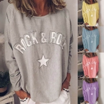 Fashion Letters Printed Long Sleeve Loose T-shirt