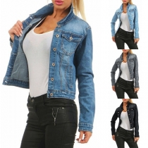 Fashion Long Sleeve Slim Fit Denim Coat（Size Run Small）