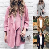 Fashion Solid Color Long Sleeve Lapel Thin Cardigan 