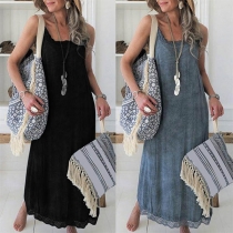 Sexy Backless Lace Spliced Hem Sling Dress