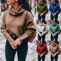 Fashion Solid Color Long Sleeve High Neck Sweatshirt 