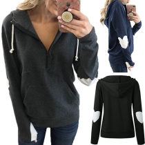 Fashion Heart Patch Spliced Long Sleeve Hooded Sweatshirt 