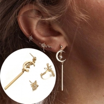 Fashion Rhinestone Inlaid Crescent Star Shaped Earrings 