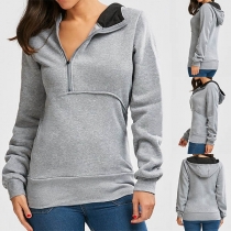 Fashion Solid Color Long Sleeve Hooded Sweatshirt