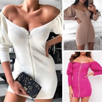 Sexy Off-shoulder Boat Neck Long Sleeve Slim Fit Dress