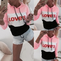 Fashion Contrast Color Letters Printed Long Sleeve Hooded Top