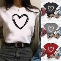 Fashion Heart Printed Short Sleeve Round Neck T-shirt
