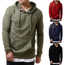 Casual Style Long Sleeve Ripped Solid Color Man's Hoodie 