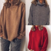 Fashion Solid Color Long Sleeve Turtleneck Loose Sweater