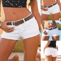 Sexy Low-waist Solid Color Slim Fit Mini Shorts
