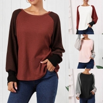 Fashion Contrast Color Long Sleeve Round Neck High-low Hem T-shirt 
