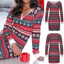 Fashion Long Sleeve Round Neck Slim Fit Printed Christmas Dress