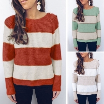 Fashion Long Sleeve Round Neck Contrast Color Sweater