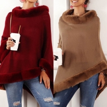 Fashion Solid Color Irregular Hem Faux Fur Spliced Cloap Top 