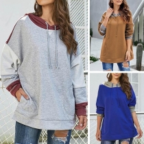 Fashion Contrast Color Long Sleeve Hooded Loose Sweatshirt 