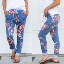 Fashion Drawstring Waist Printed Casual Pants