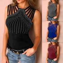 Sexy off-shoulder Rhinestone Spliced Sling Top 