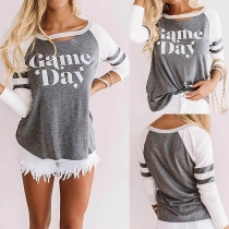 Fashion Contrast Color Round Neck Letters Printed T-shirt 