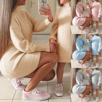 Fashion Solid Color Long Sleeve Mock Neck Sweater Dress