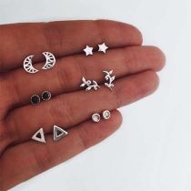 Simple Style Crescent Star Leaf Shaped Stud Earring Set 6 Pair/Set 