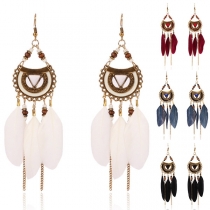 Ethnic Style Feather Tassel Pendant Earrings