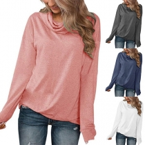 Fashion Solid Color Long Sleeve Cowl Neck Sweatshirt 