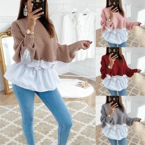 Chic Style Long Sleeve Round Neck Contrast Color Knit Top