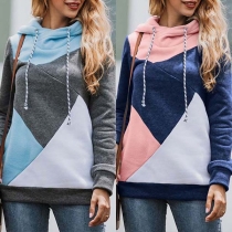 Fashion Contrast Color Long Sleeve Hooded Sweatshirt 