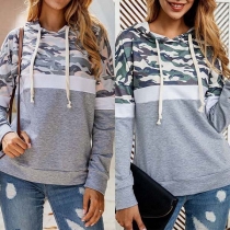 Fashion Camouflage Spliced Long Sleeve Hooded Sweatshirt 