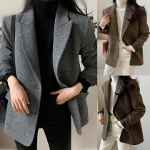 OL Style Long Sleeve Solid Color Notched Lapel Woolen Coat