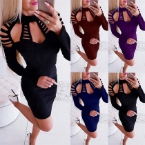 Sexy Hollow Out Long Sleeve Round Neck Slim Fit Dress