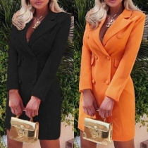 OL Style Long Sleeve Double-breasted Slim Fit Blazer Coat 