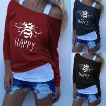 Fashion Long Sleeve Round Neck Bee Printed Sweatshirt 