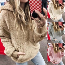Fashion Solid Color Long Sleeve Hooded Plush Sweatshirt 