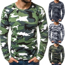 Fashion Camouflage Printed Long Sleeve Round Neck Man's T-shirt 