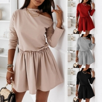 Fashion Solid Color Long Sleeve Round Neck Dress