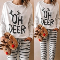 Casual Style Long Sleeve Round Neck Letters Printed T-shirt 