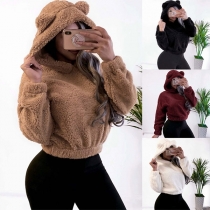 Fashion Solid Color Long Sleeve Hooded Plush Sweatshirt