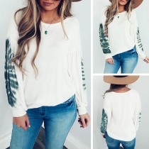 Fashion Printed Spliced Long Sleeve Round Neck Loose Top 