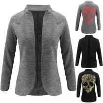 Chic Style Skull Head Printed Stand Collar Thin Jacket 