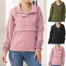 Fashion Solid Color Long Sleeve Hooded Sweatshirt 