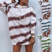 Fashion Long Sleeve Hooded Striped Printed Sweatshirt 