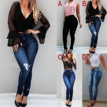 Fashion High Waist Slim Fit Ripped Jeans 