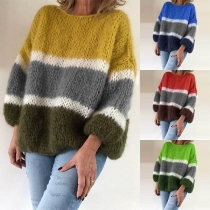 Fashion Contrast Color Long Sleeve Round Neck Sweater 