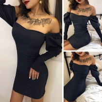 Sexy Off-shoulder Boat Neck Long Sleeve Slim Fit Dress