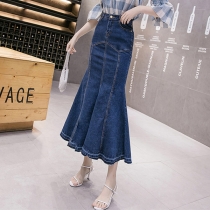 Fashion High Waist Fishtail Hem Denim Skirt