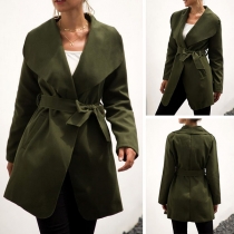 Fashion Solid Color Long Sleeve Lapel Windbreaker Coat Jacket