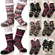 Fashion Printed Plush Lining Knit Socks