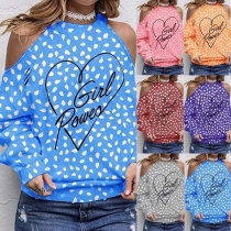 Sexy Off-shoulder Long Sleeve Round Neck Printed Top